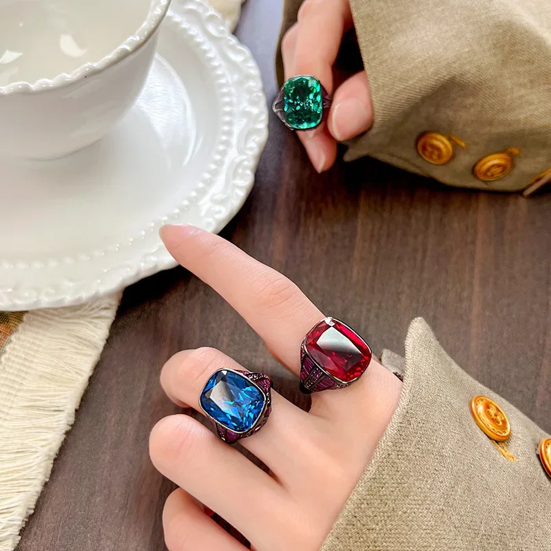 

Stunning Fashion Luxury Blue Green Square Gemstone Ring Adjustable for Elegant Style Mother's Day Cocktail Party Accessories