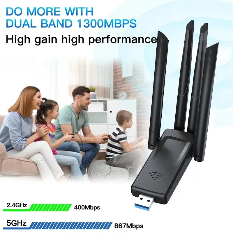 1300M Bluetooth 5.4 WIFIアダプター ワイヤレスネットワークカード 5G Wi-Fiレシーバー デュアルバンドWi-Fiドングル 4アンテナ PC/ラップトップ Win10/11対応
