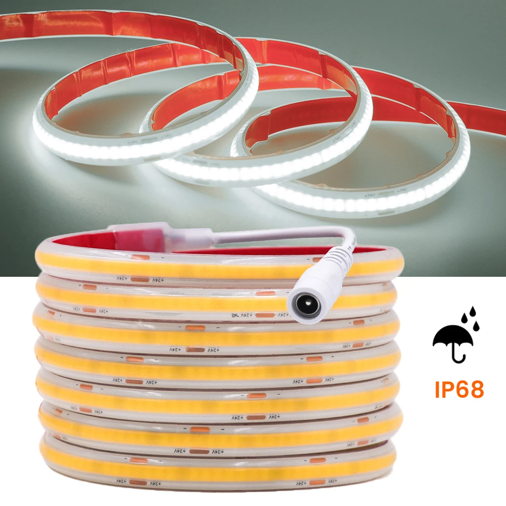 

12V 24V COB LED Strip IP68 Waterproof FCOB LED Lights 320Leds/m RA90 High Density LED Tape 3000K 4000K 6000K Flexible Ribbon