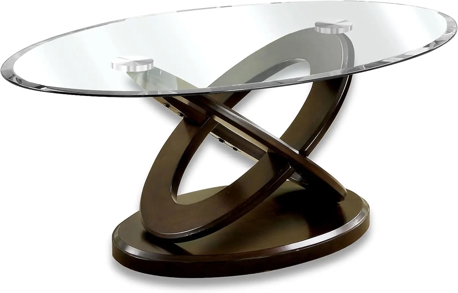 

Modern Oval Glass Top Table with X-Shaped Base for Living Room, Bedroom, Home Office, 48 in, Dark Walnut Brown