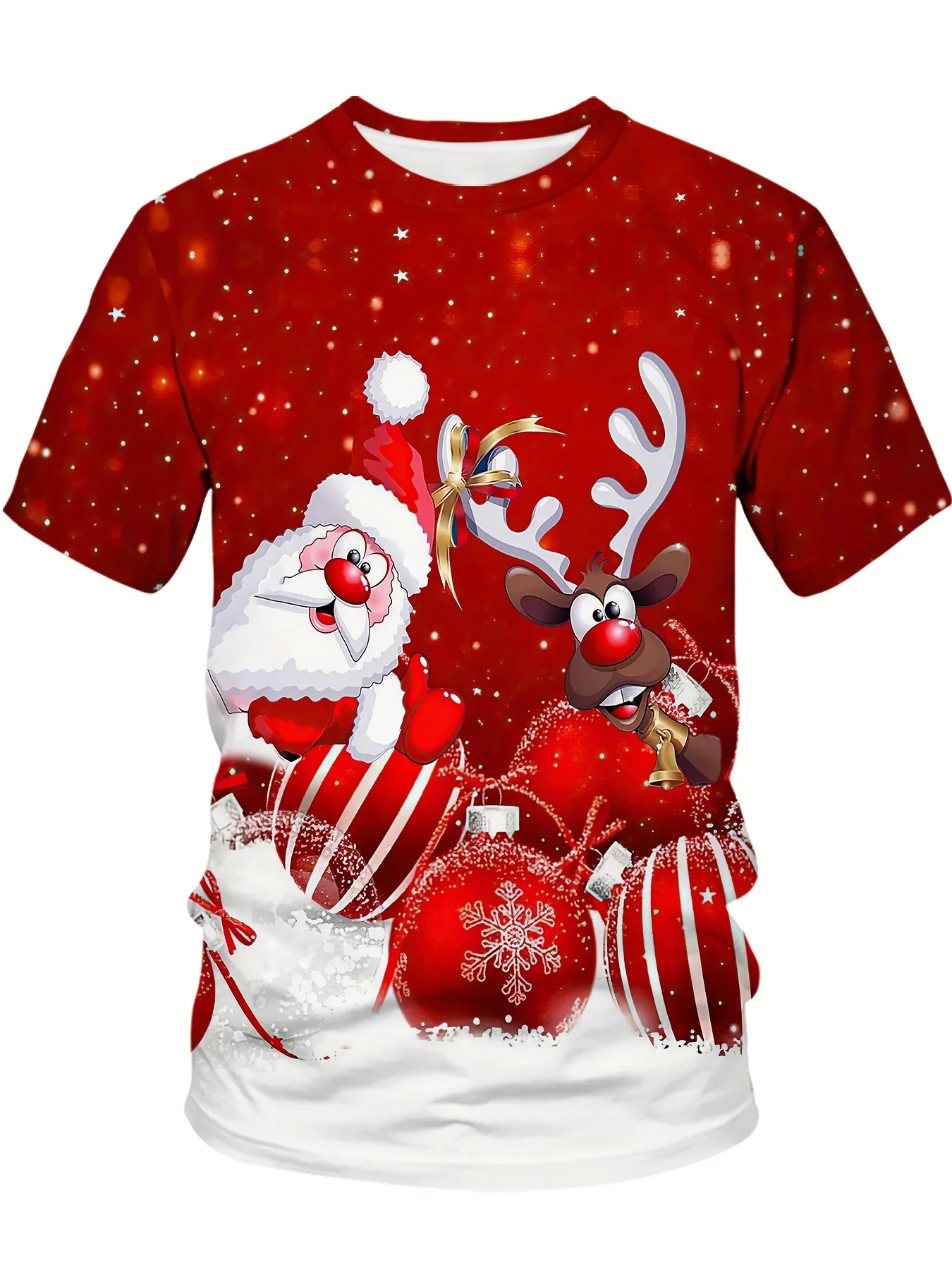 Men Fashion Christmas Print T‑Shirt, Santa Reindeer Bauble Snow Art Short Sleeve Crew Neck Holiday Casual Tee