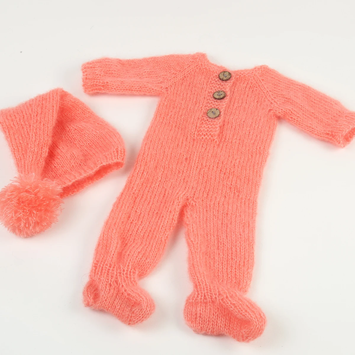 Newborn Boy Clothes Suit Hat Set Crochet Mohair Footed Romper Knitted Baby Overall Outfit Newborn Photography Props