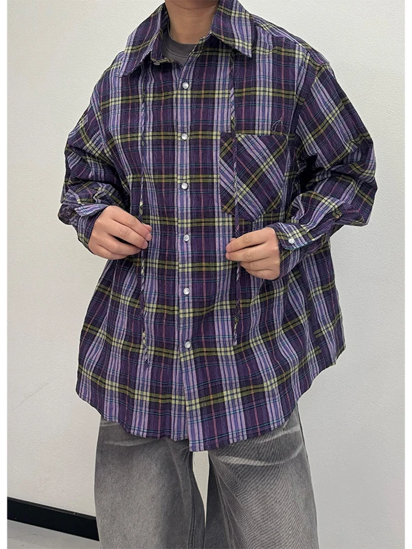 

TANGZ Studio Men's Loose Fit Long Sve irt Plaid Texture Lightweight Wrinkle Design Vintage Sle Button up Casual irt