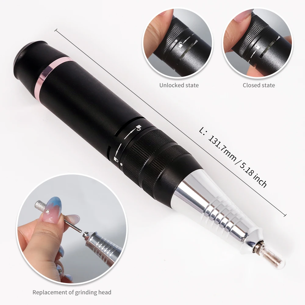 Juego de taladro de uñas portátil, pulidor de uñas de almacenamiento eléctrico de 35000 RPM para pulido de gel de uñas acrílico, herramienta de manicura-gris/rosa/blanco