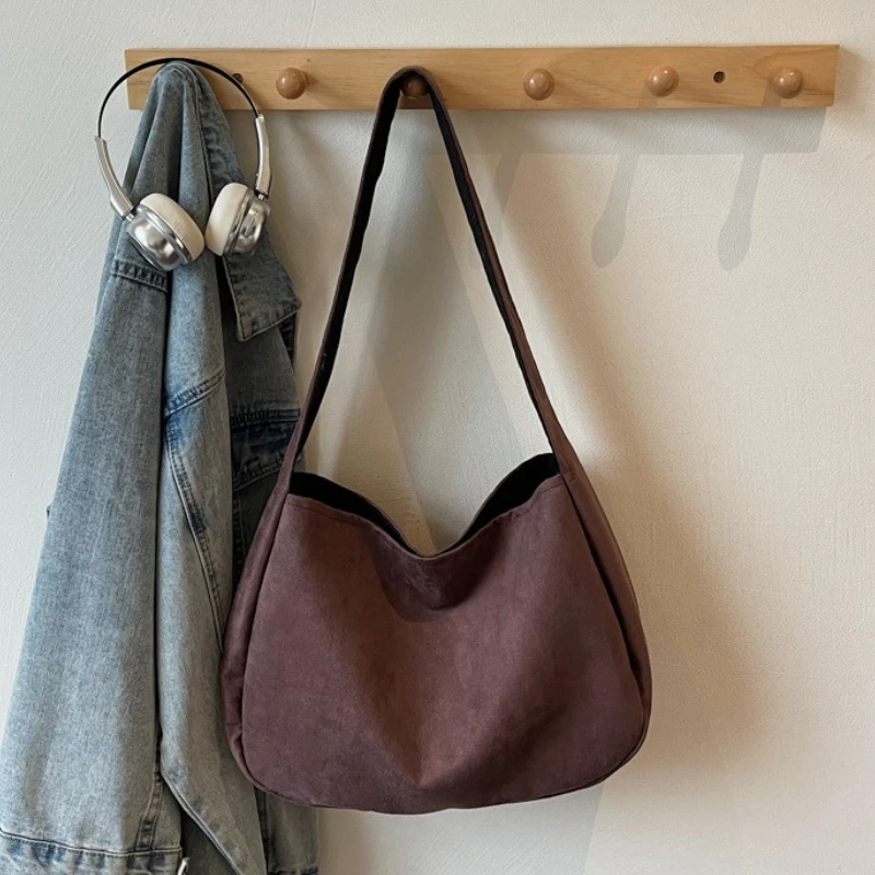 

Модная замшевая простая сумка через плечо, большая вместительная сумка-тоут, винтажные удобные и универсальные текстурные сумки для хранения