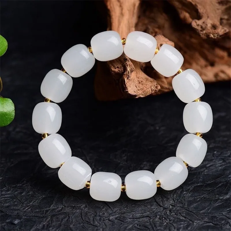 White Jade Bracelet, Bamboo Knot Bracelet, Male and Female Knot Master Decoration, Gold Silk Jade