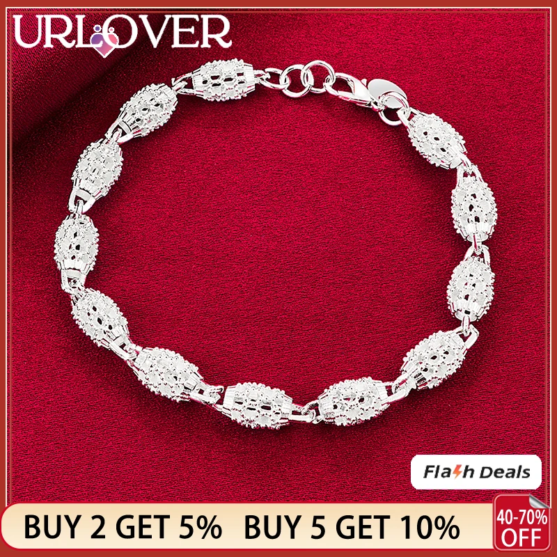 

URLOVER 925 Sterling Silver Bracelet For Woman Hollow Bead Chain Bracelets Lady Party Wedding Christmas Birthday Fashion Jewelry