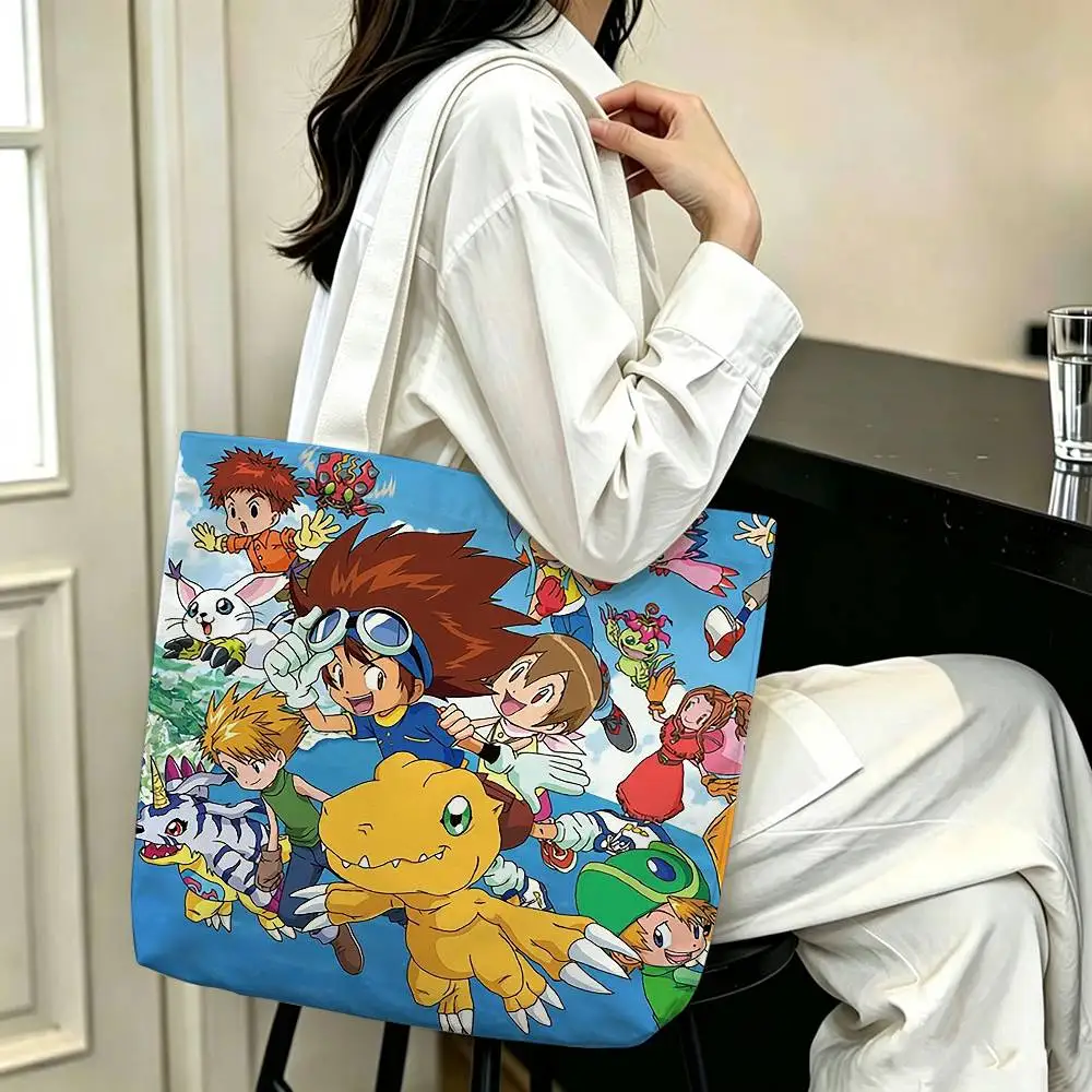 D-Digimon Story T-Time Stranger Printed Canvas Tote Bag Shoulder Bag Commuter Mommy Shopping Bag