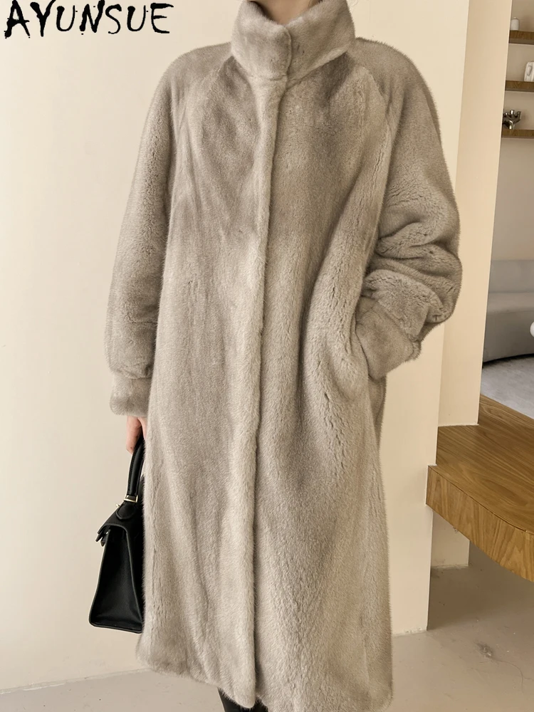 AYUNSUE 천연 벨벳 밍크 모피 코트 여성 고품질 전체 밍크 코트 여성 의류 럭셔리 겨울 코트 2025 Кофта С Мехом