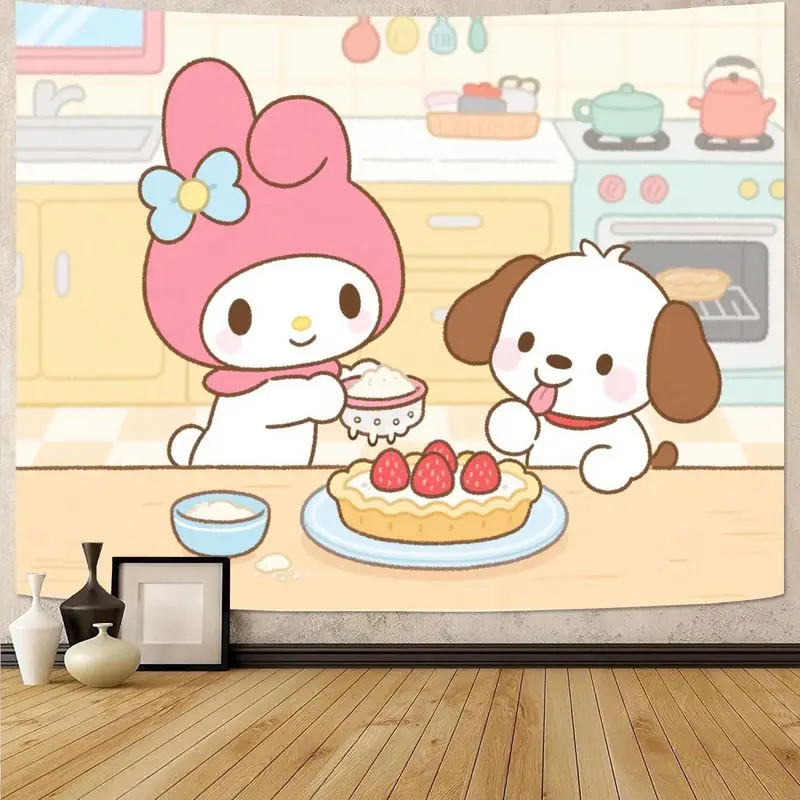 

1PC Sanrio My Melody Pochacco Pink Kawaii Tapestry, Baking Kitchen Wall Art Decor, Modern Polyester for Girls Room Gift