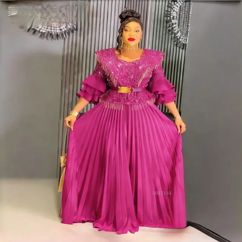 الترتر حجم كبير فساتين الحفلات الأفريقية للنساء 2025 موضة جديدة Dashiki أنقرة الزفاف ثوب مسائي أنيق مسلم ماكسي فستان #3