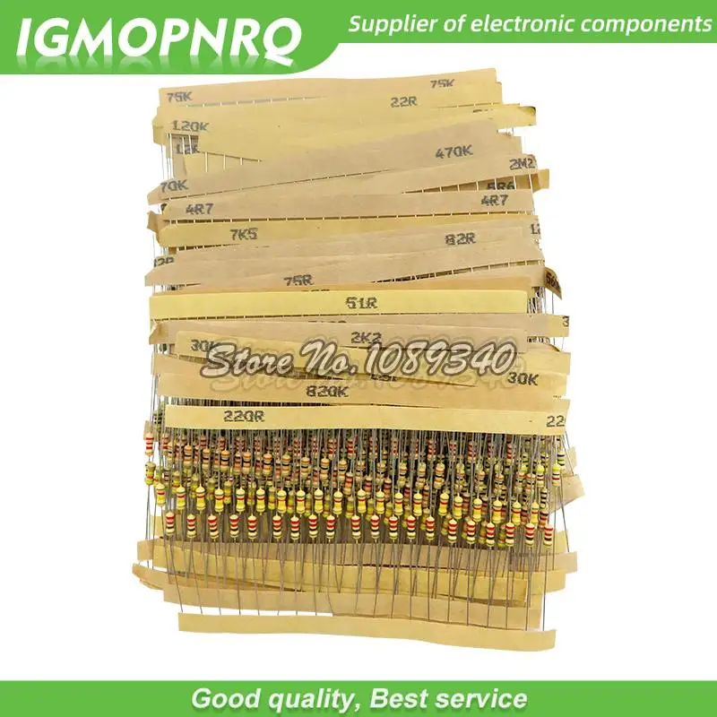 860pcs/lot Carbon Film Resistor Kit 1/4W 5% resistors assorted kit set 43values*20pcs Resistance 1R - 1M Ohm 0.25W resistor pack