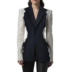 SuperAen 2024 New European and American Fashion One-button Contrasting Lace Stitched Blazer for Women