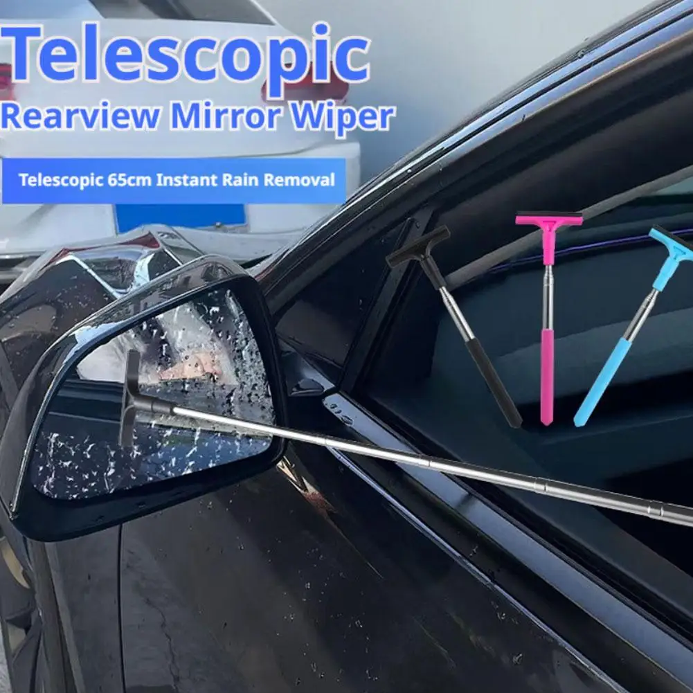 Car Rearview Mirror Wiper Cleaning Tool Telescopic Glass Mist Cleaner Scraper Handle Window Brush For Auto Accessories