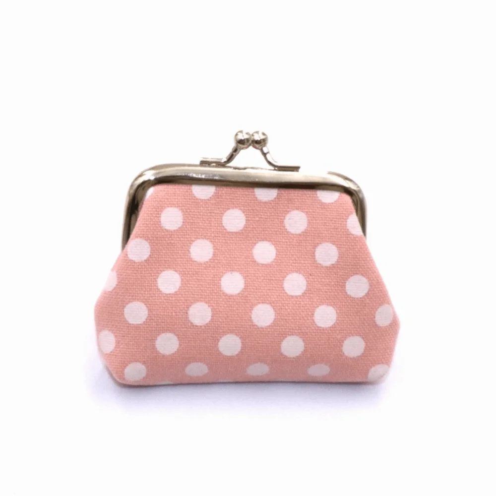 Kiss Lock Closure Polka Dot Coin Purse Square Shape Compact Travel Cosmetic Bag Lightweight Multifunctional