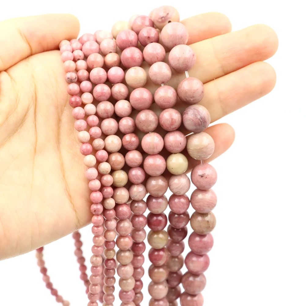 الوردي الرودوكروسيت الخرز الحجر الطبيعي 2 3 4 6 8 10 مللي متر الجولة الكوارتز فضفاض الخرز لصنع المجوهرات سوار ذاتي الصنع إكسسوارات 15" #2