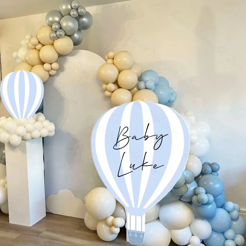 48/36inch Personalised Name Hot Air Balloon Cutout Blue Fir Balloon Decoration for Baby Shower First Birthday Party Props