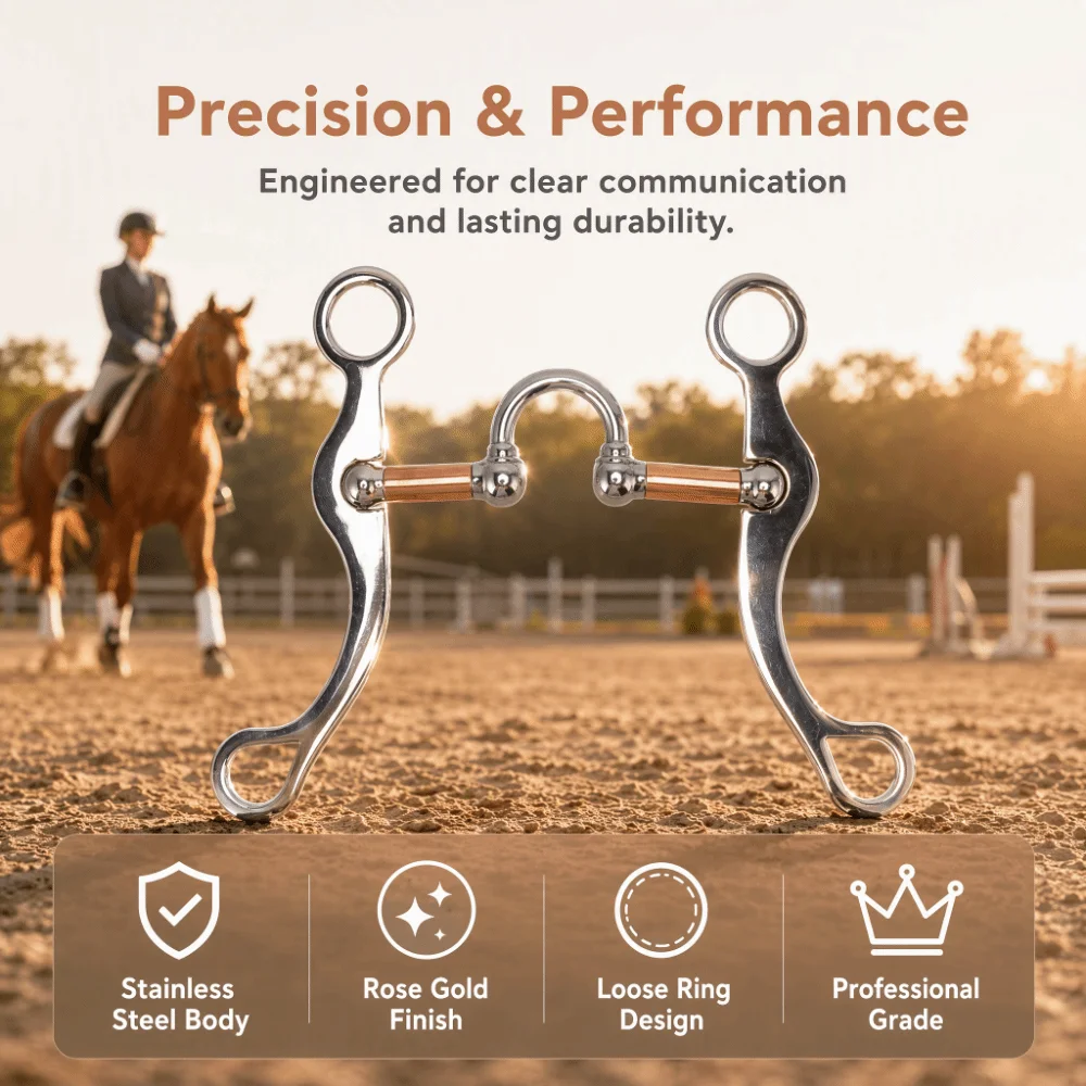 Stainless Steel Horse Snaffle Bit Rose Gold Plated Corrosion Resistant Horse Gag Bit Wear Resistant Equestrian Equipment