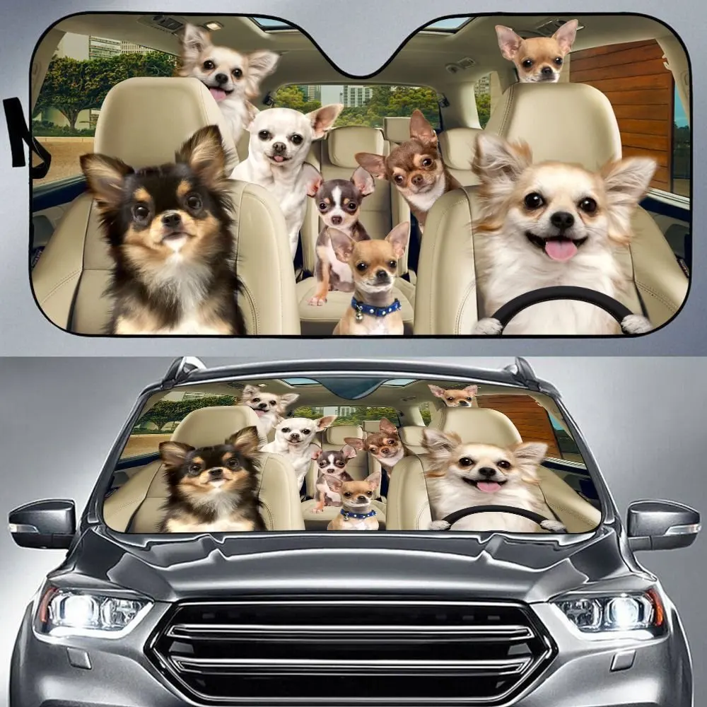 Chihuahua Car Sun Shade, Chihuahua Windshield, Dogs Family Sunshade, Dogs Car Accessories, Car Decoration, Chihuahua Lovers Gift