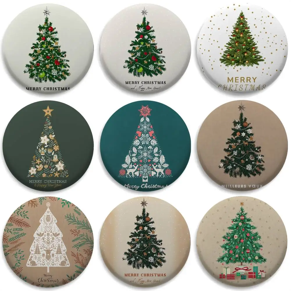 

Simple Christmas Tree Retro Badges Round Exquisite Badge Brooches Creative Pins For Clothes Hat Backpack Gift Accessories