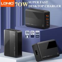 LDNIO 70W USB Charger GaN 4 Ports QC3.0 PD 65W Fast Charging LED Display For Mcbook iPhone Samsung 1.5m Power Cord EU US UK Plug