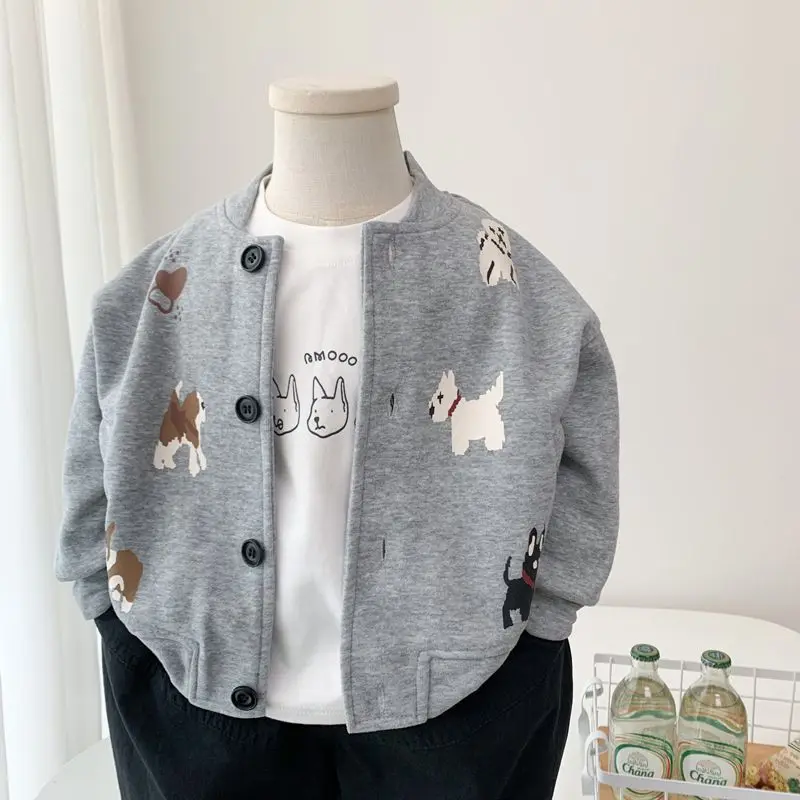 

2025 New Boys Baseball Jacket Spring Autumn Casual Cartoon Print Pure Cotton Stylish Jacket for Kids 8-12 Years