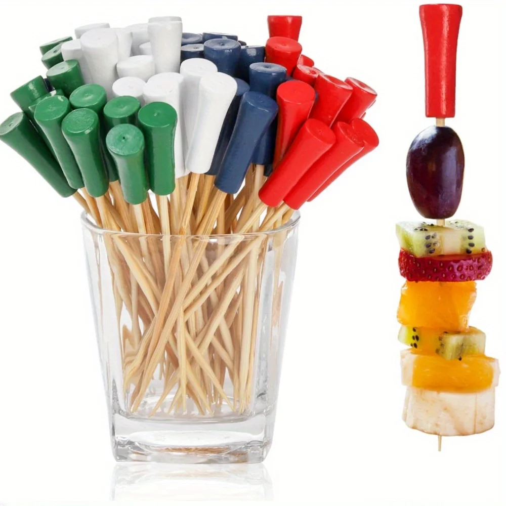 

100 PCS Golf Tee Toothpicks, 5 Inch Golf End Disposable Picks, Golf Themed Tee Skewers for Appetizers, Mini Food Sticks for