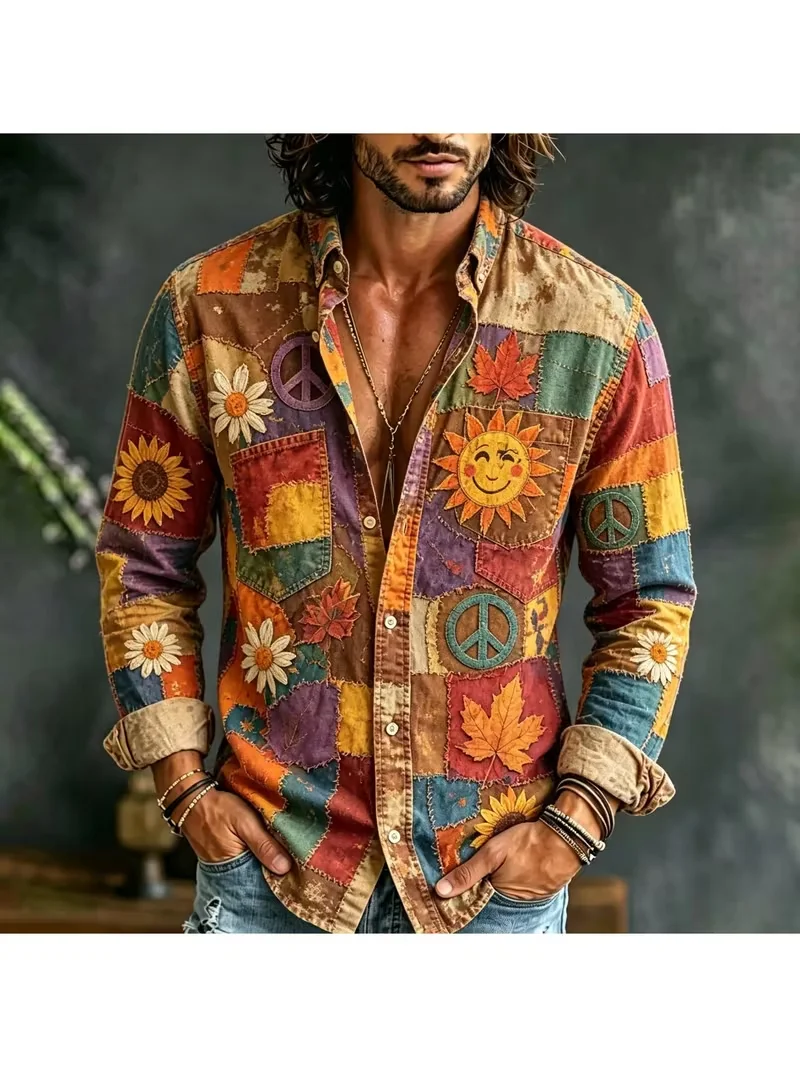 New black background Chinese style Golden Dragon Peony printed shirt, new Chinese retro men's long sleeved shirt
