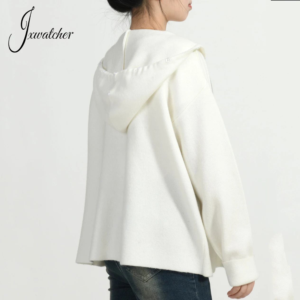 Jxwatcher Cardigan for Women Fall Fashion Sweater Set with Real Fur Collar Ladies Spring Knitted Hooded Coat and Trousers Female