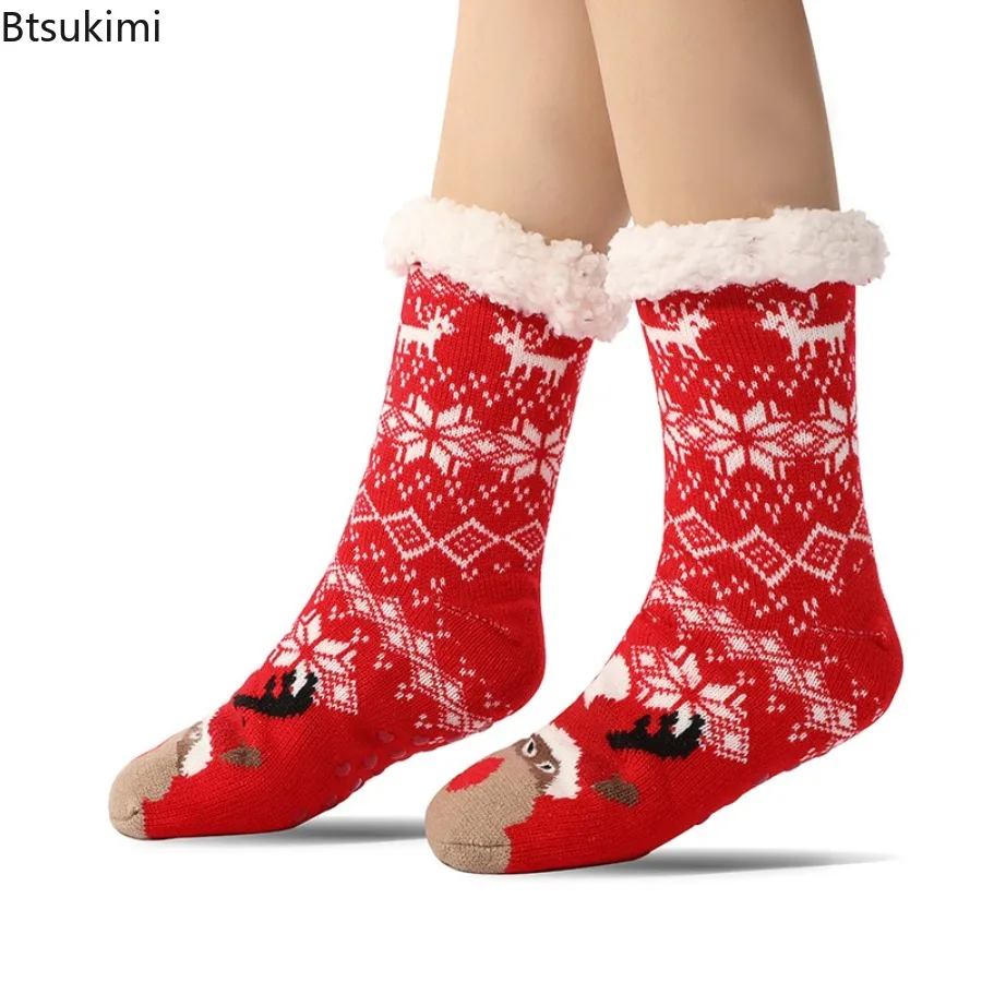 

New 2025 Christmas Fuzzy Socks Women's Winter Thermal Warm Floor Sock Soft Fluffy Female Home Indoor Non Slip Grip Slipper Socks