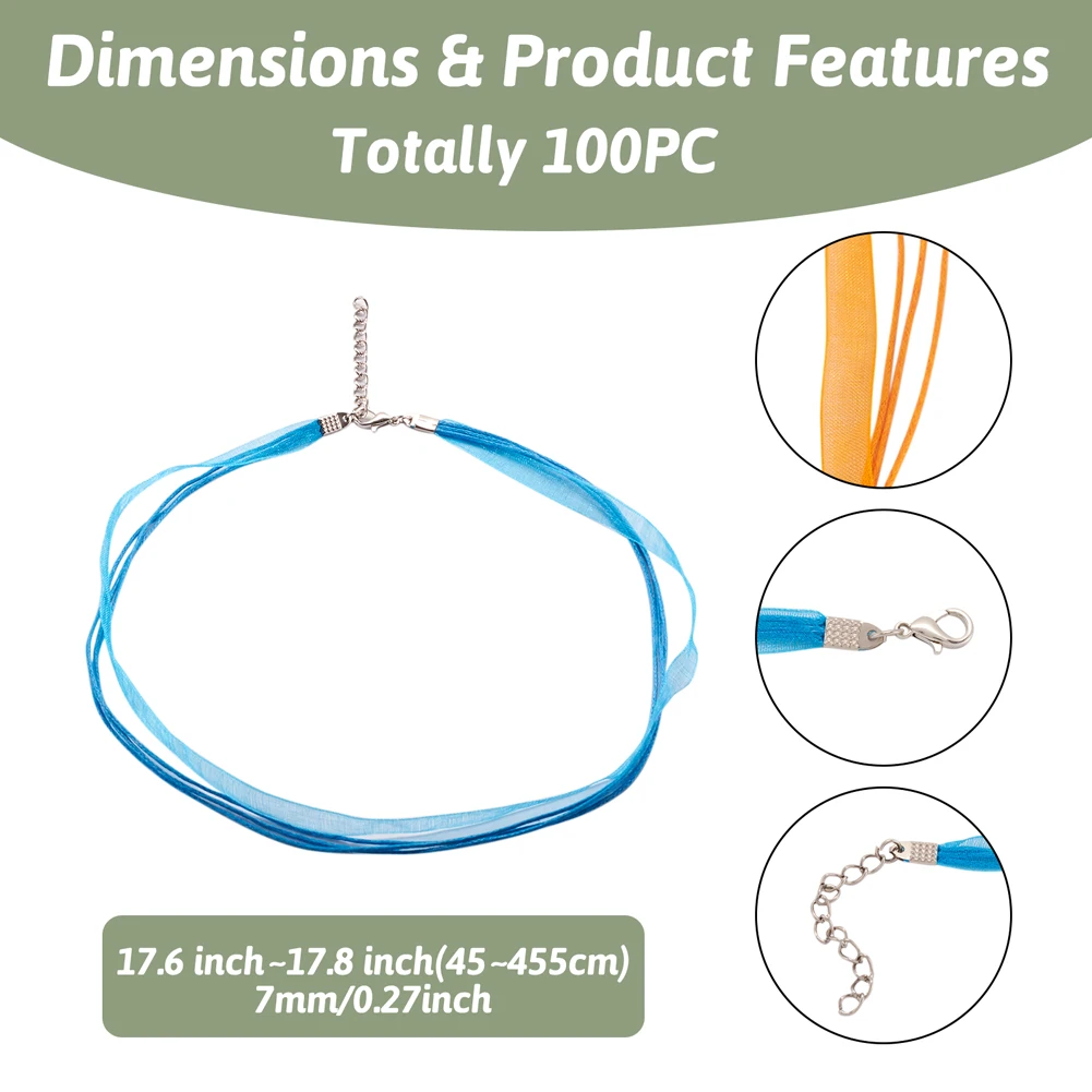 Регулируемая лента из органзы, вощеный шнур, нить, ожерелье, железная застежка-лобстер для изготовления ювелирных изделий, сделай сам, поиск 17,6 "~ 17,8"
