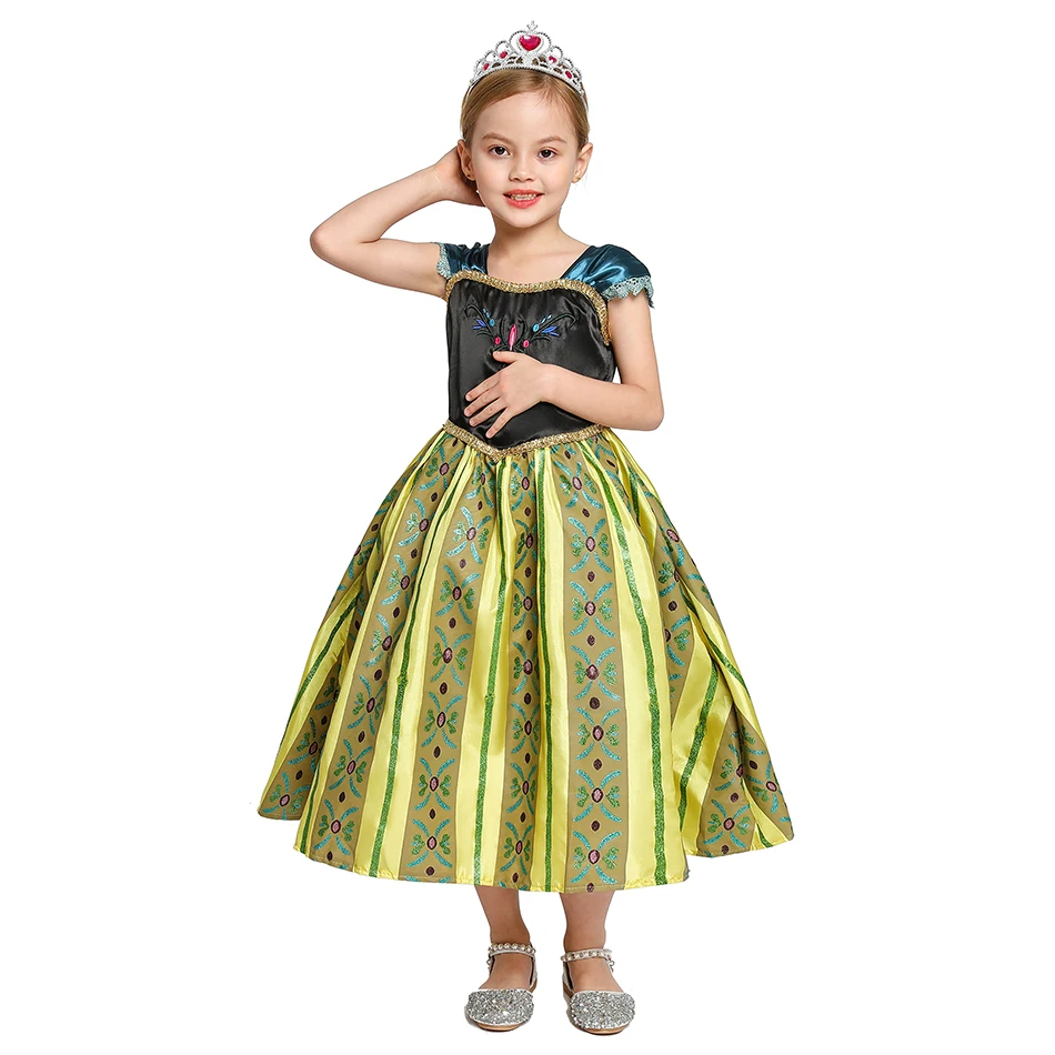 Disney Frozen Anna vestidos infantis, vestido casual infantil, vestido de princesa para menina, aniversário extravagante, festa de carnaval, roupas de verão