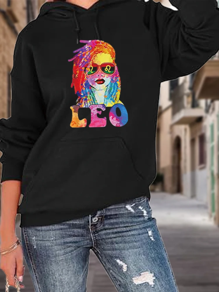 Leo Loc'd Woman Queen Art Zodiac Birthday Casual Womens Hoodies Sweatshirts Pullover Tops Winter Fall Clothes Women Sweatshirt