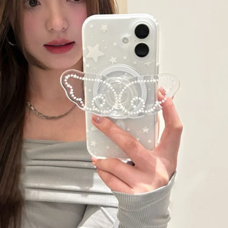 Aile d'ange de dessin animé coréen mignon pour support de téléphone magnétique Magsafe support Tok pour IPhone 17 Samsung S25 étui de chargement sans fil