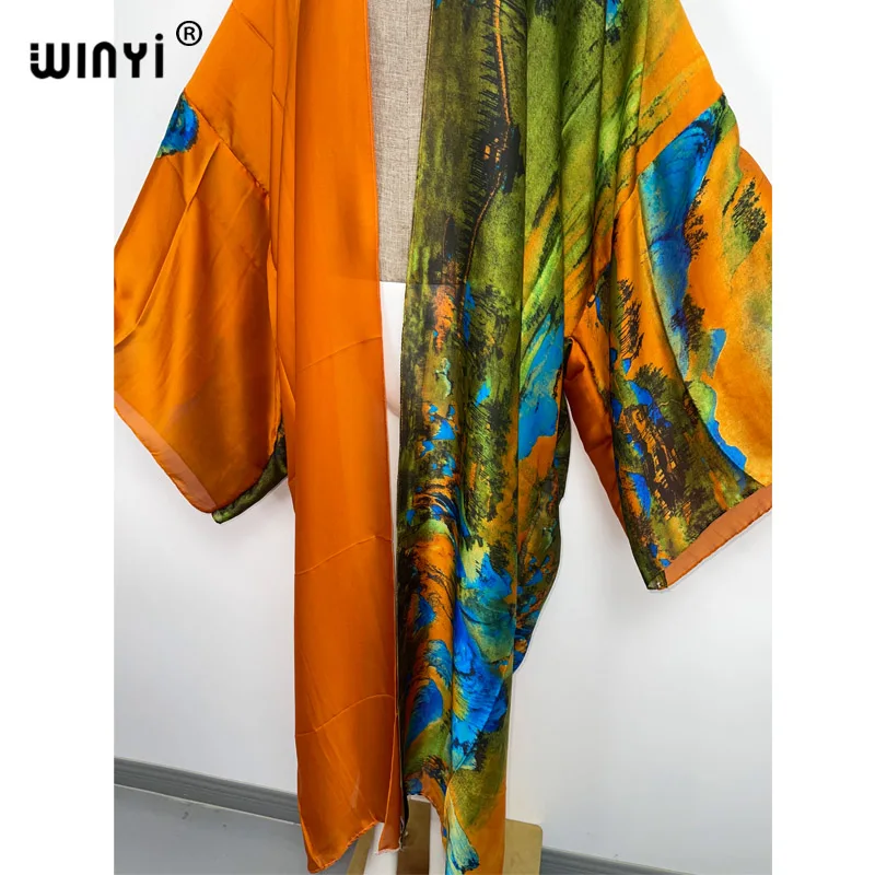 Imagem -03 - África Winyi Verão Praia Wear Cover up Lady Boho Cardigan Branco Impressão Elegante de Seda e Pele-friendly Sexy Férias Quimono