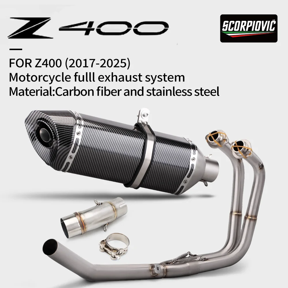 

Full System Motorcycle Exhaust Front Middle Link Pipe Slip On Carbon Muffler For Ninja 400 EX400 Z400 17 2018-2025