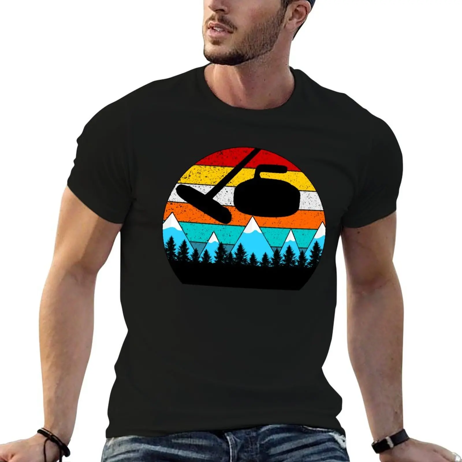 

Curling T-Shirt black cotton t-shirt plain for man package man t shirts for men T-Shirt