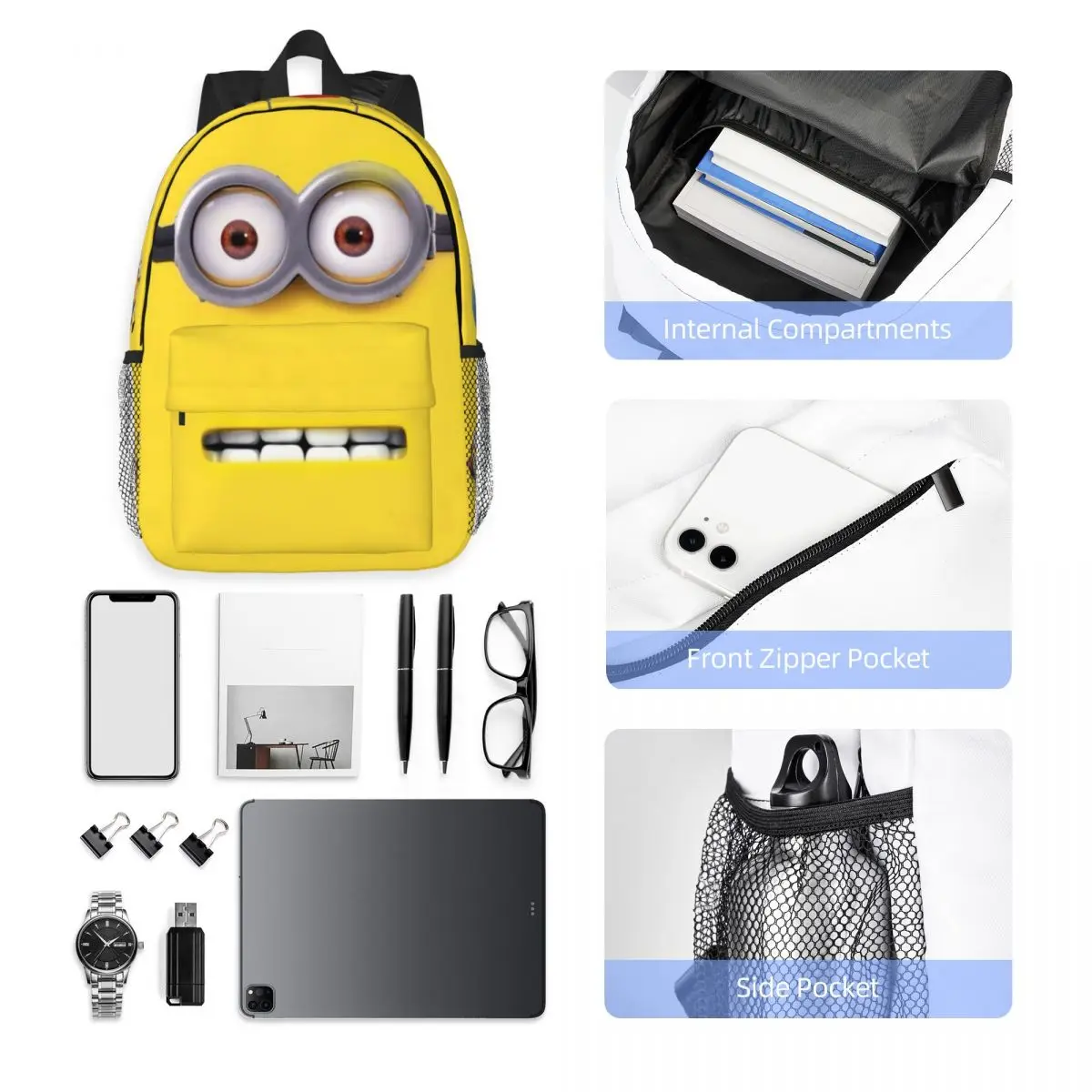 Minions Nieuwe Modieuze Patroon Schooltas Print Lichtgewicht Rugzak 15Inch