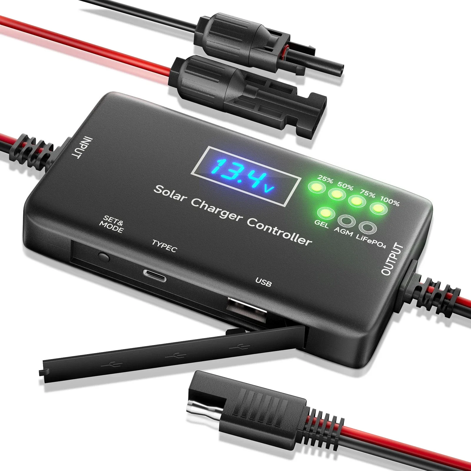 

MPPT Solar Charge Controller 12V 10A Charge Controllers with USB-C PD22W & USB-A QC18W Outputs for Solar Panels AMG GEL Battery