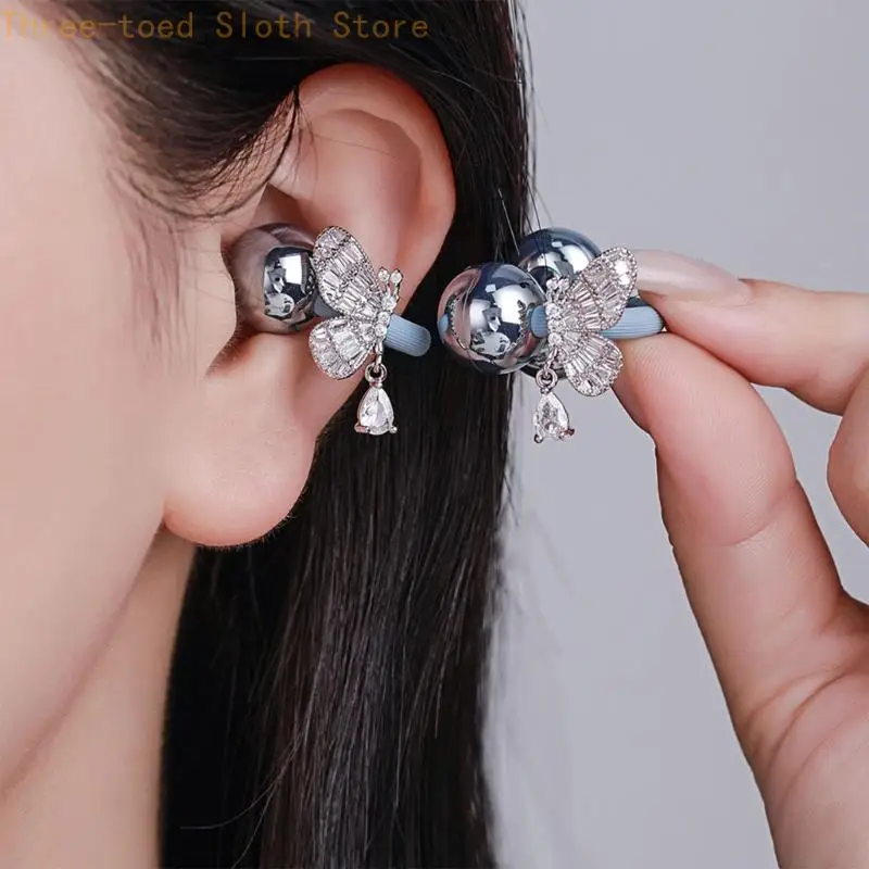 Butterfly Earbud Jewelry Accessory Set with Clear Stone Detail, Silver Tone Finish and Matching Pair Design for Styled Daily