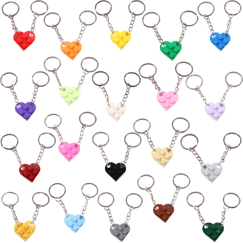 2pcs/set Love Heart Building Block Keychains For Couples Friendship Women Men Girl Boy Love Heart Brick Key Ring Birthday Gift