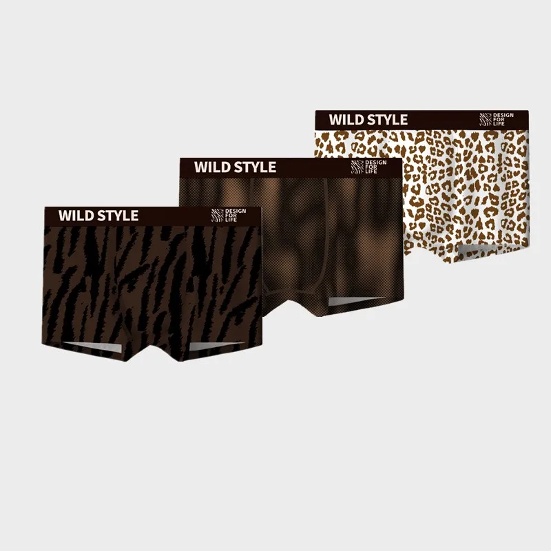 BOWEYLUN Men's Leopard Print Boxer Briefs Comfortable Breathable Mid-Waist Antibacterial Underwear Men
