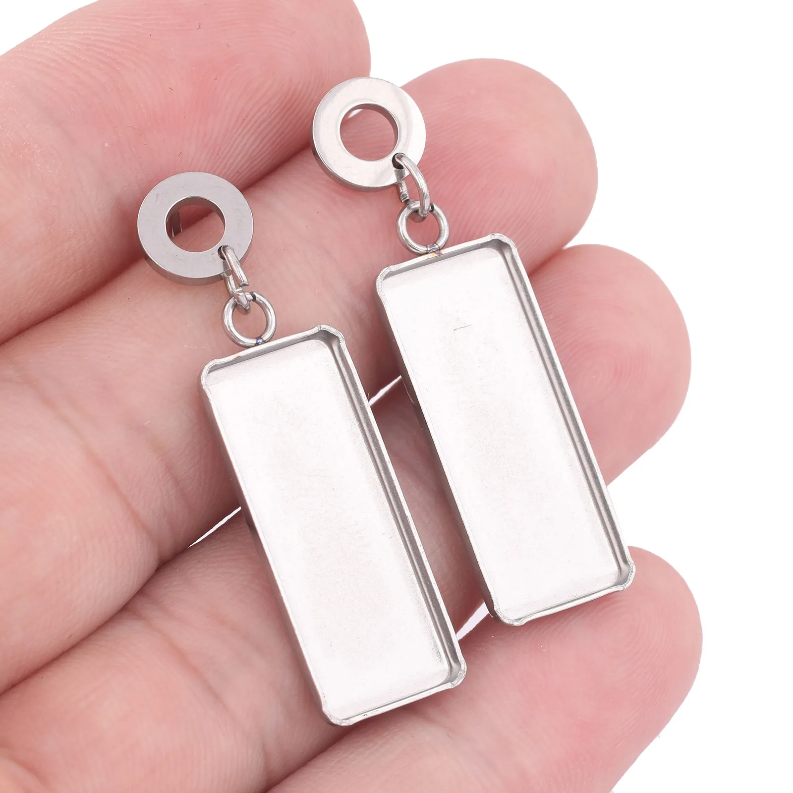Image of 10 Stück Edelstahl passend für 10 x 25 mm rechteckige Cabochon-Ohrring-Basisfassung, Rohlinge, DIY-Ohrstecker für die Schmuckherstellung