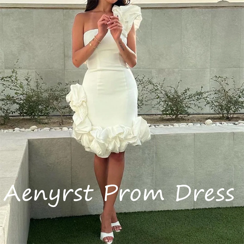 Aenyrst-Elegantes vestidos de cocktail sereia de um ombro para mulheres, babados cetim, vestidos de baile, simples