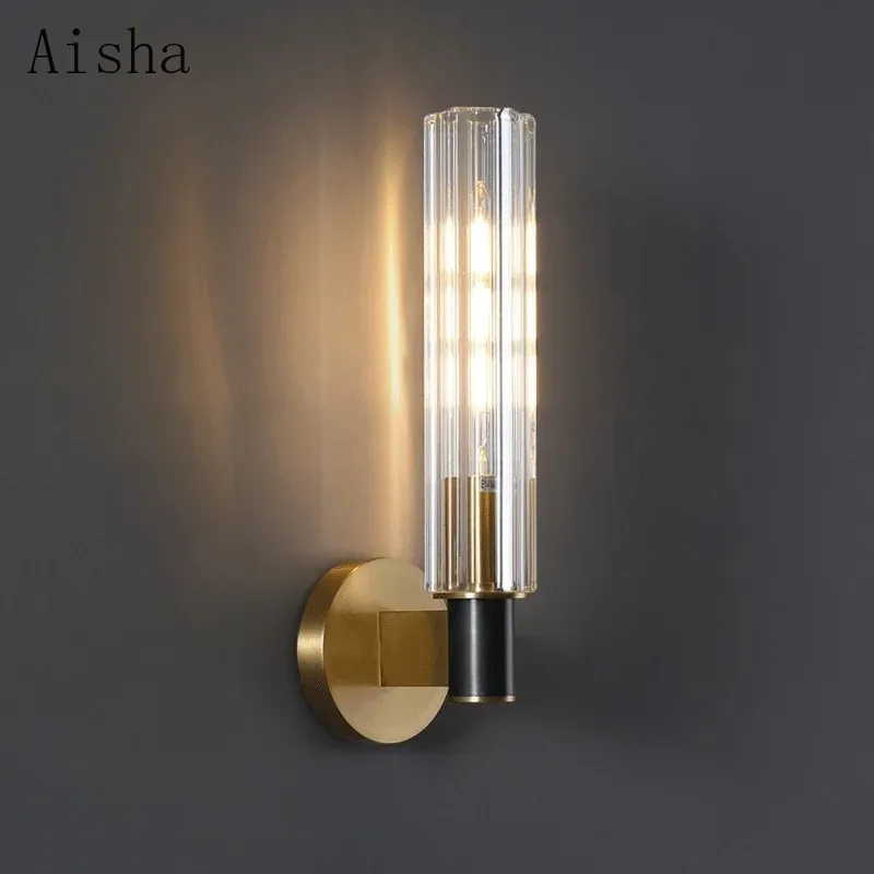 Postmodern LED Wall Lamp Nordic Retro Living Room Bedroom Lighting Aisle Glass Background Golden Decoration Sconces