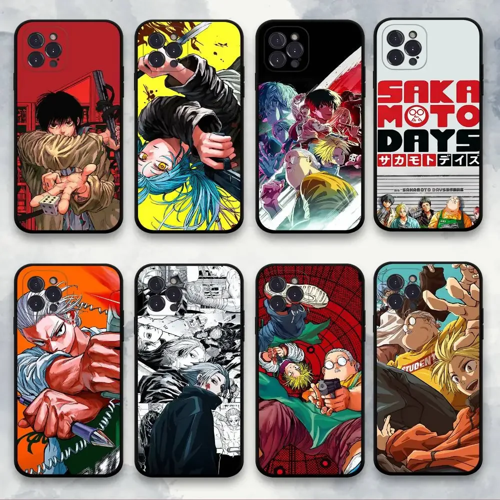 Funda de silicona negra mate para teléfono manga Sakamoto Taro Days para iPhone 17 Air 16 15 14 13 12 11 Pro Max Plus, cubierta trasera de TPU