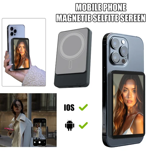 Pantalla de Monitor de Selfie de teléfono magnético, montaje magnético inalámbrico, cámara trasera de teléfono Vlog, conexión Bluetooth para Selfie en vivo