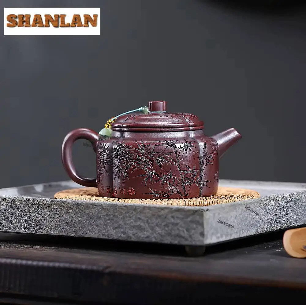 360ml Classic Yixing Purple Clay Teapots Handmade Dezhong Pot Raw Ore Ancient Black Mud Kettle Chinese Zisha Tea Set Craft Gifts