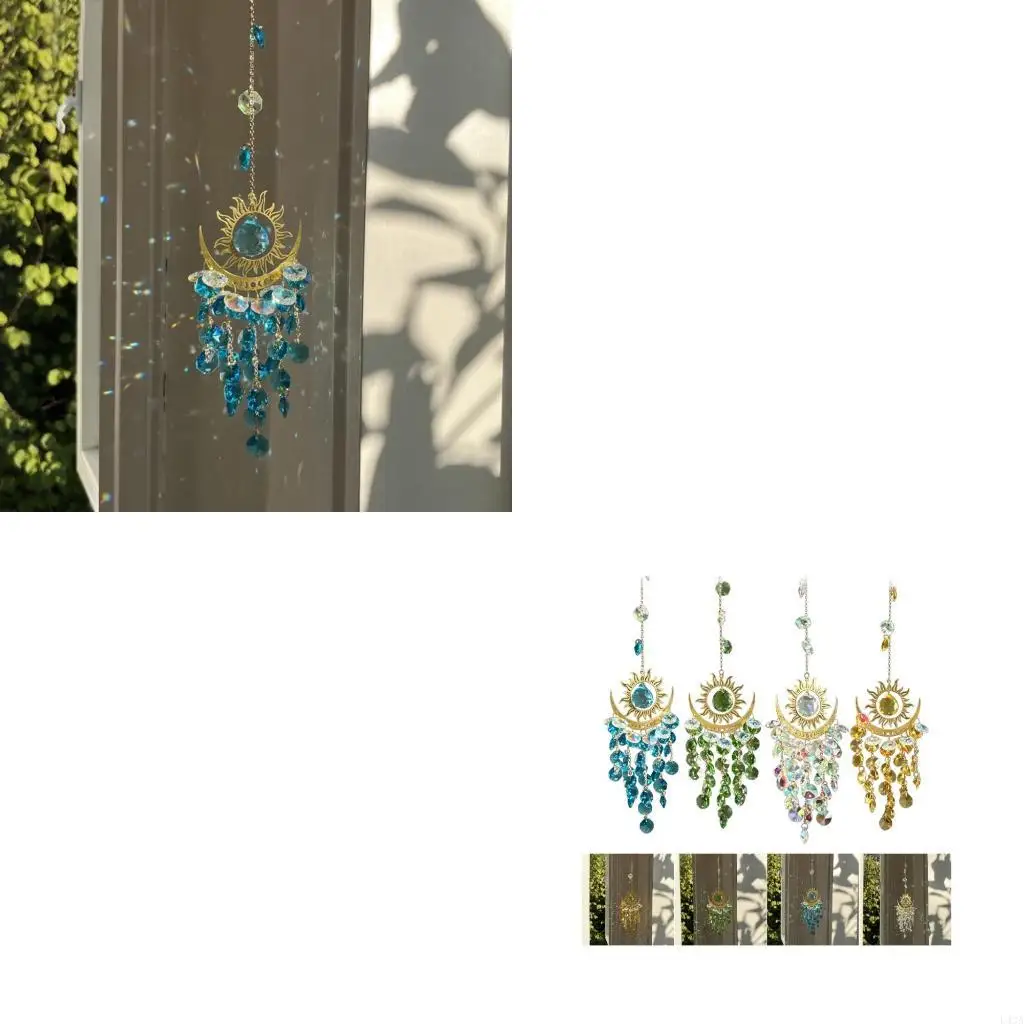 L43A Contemporary Art Piece Moon and Sun Crystal Window Charm Handmade Sunstones Receiver for Energy Cleansing and Visual Appeal