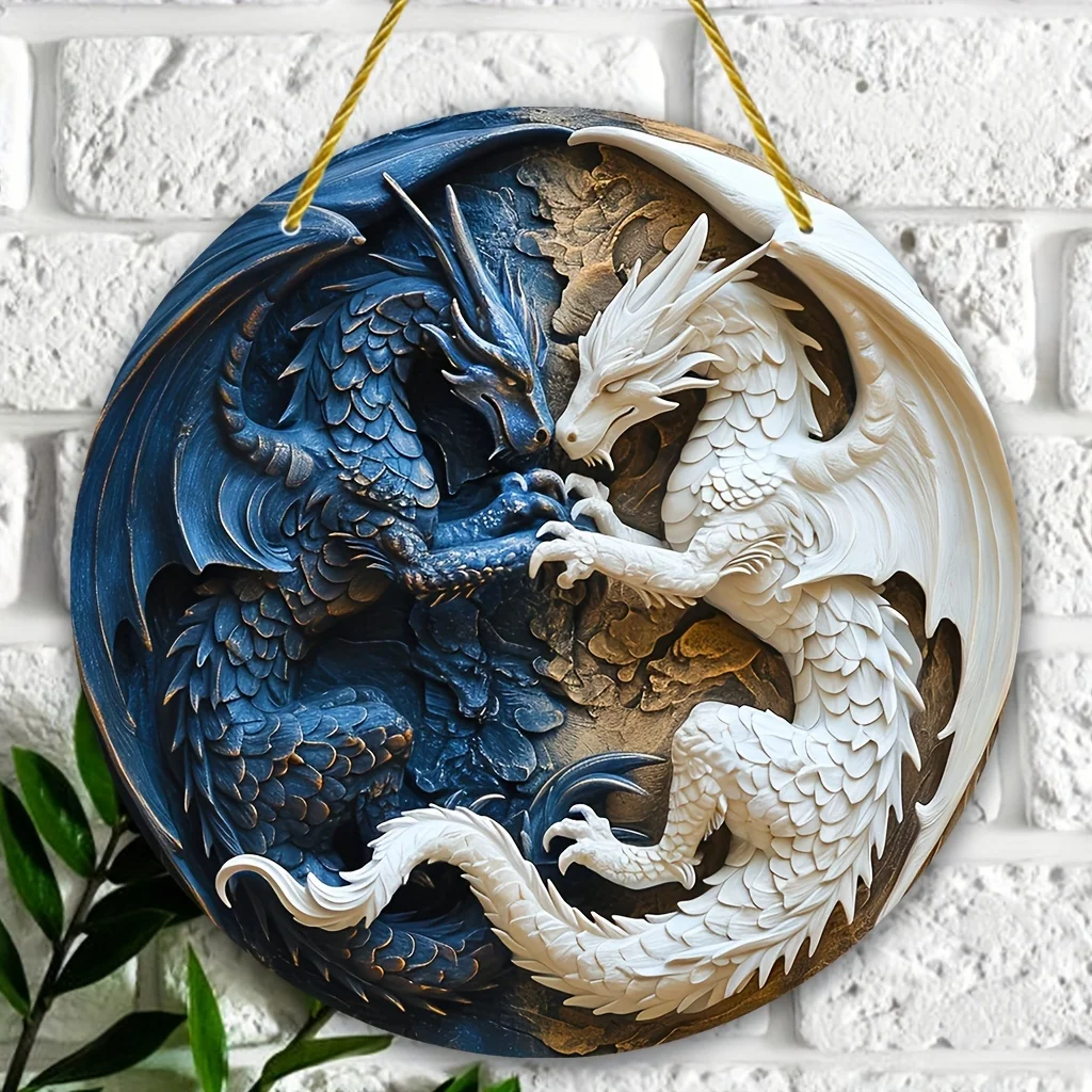 Elevate Your Space: Vintage 8x8'' Tai Chi Dragon & Yin Yang Metal Sign - Perfect for Home, Bar, Garage; Versatile & Classic Deco